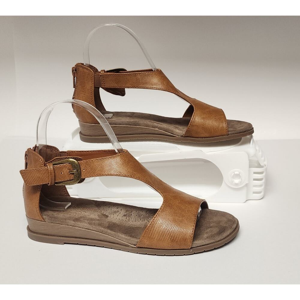Kim Rogers Finley Faux Leather Brown Low Wedge Sandal Shoes Size 6M - Picture 6 of 13